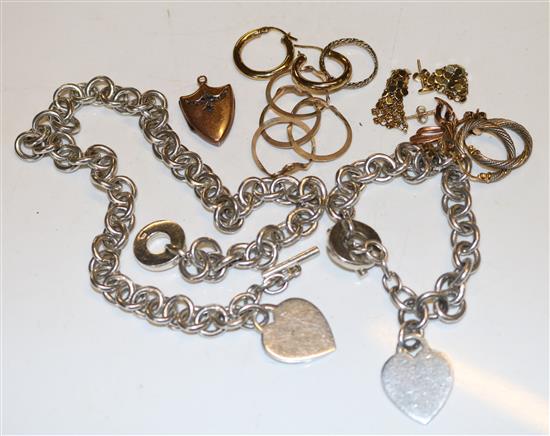 Silver chains, gold earrings - various